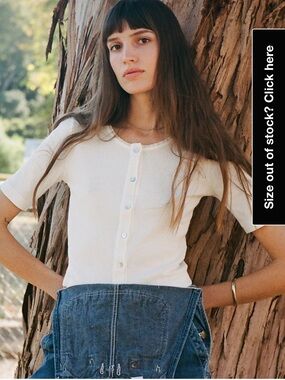 LA Relaxed Women's Cream Button-Front Short Sleeve Top